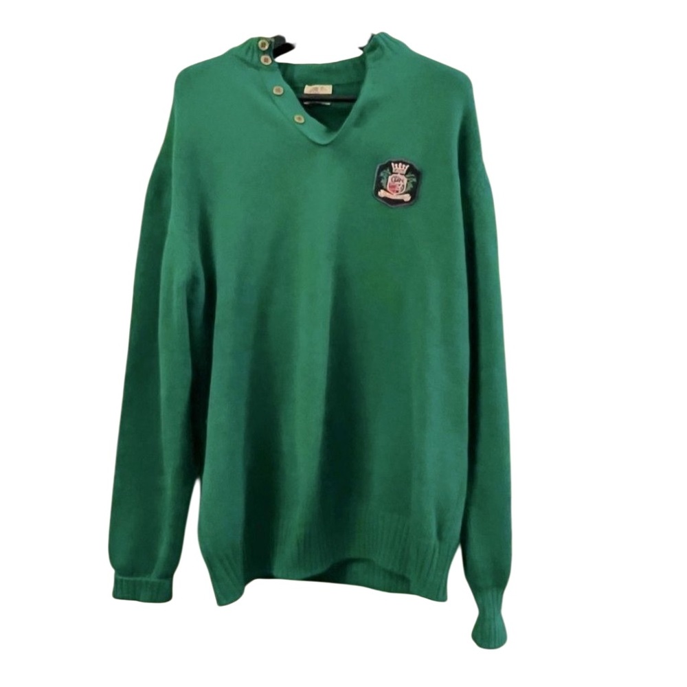 Grandpa Sweater Scotland Clan Royal Edinburgh 1/4 Button Mock Golf Green XL VTG